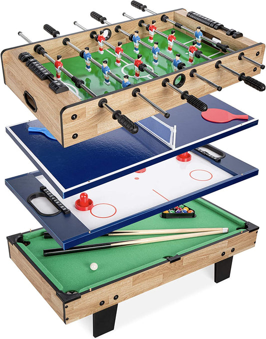 4-In-1 Multi Game Table, Childrens Combination Arcade Set for Home, Play Room, Rec Room W/Pool Billiards, Air Hockey, Foosball and Table Tennis