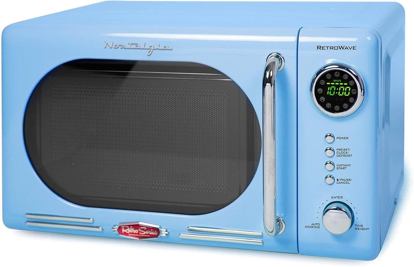 Retro Compact Countertop Microwave Oven - 0.7 Cu. Ft. - 700-Watts with LED Digital Display - Child Lock - Easy Clean Interior - Blue