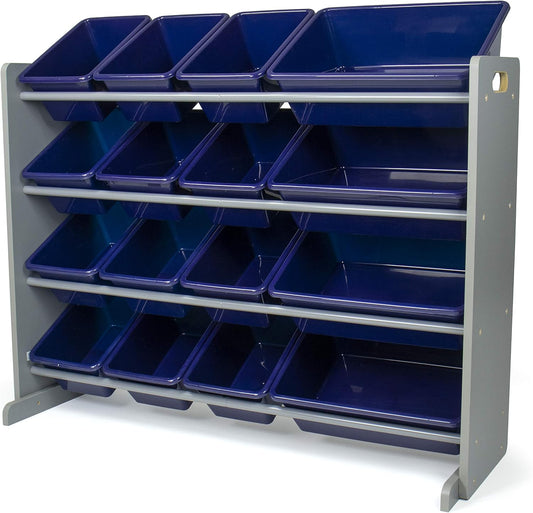 Toy Storage Organizer, Grey/Navy, 42X11X31 Inches,12X9X6 Inches,16X12X6 Inches