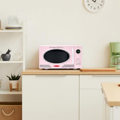 Retro Countertop Microwave Oven - Large 800-Watt - 0.9 Cu Ft - 12 Pre-Programmed Cooking Settings - Digital Clock - Kitchen Appliances - Pink