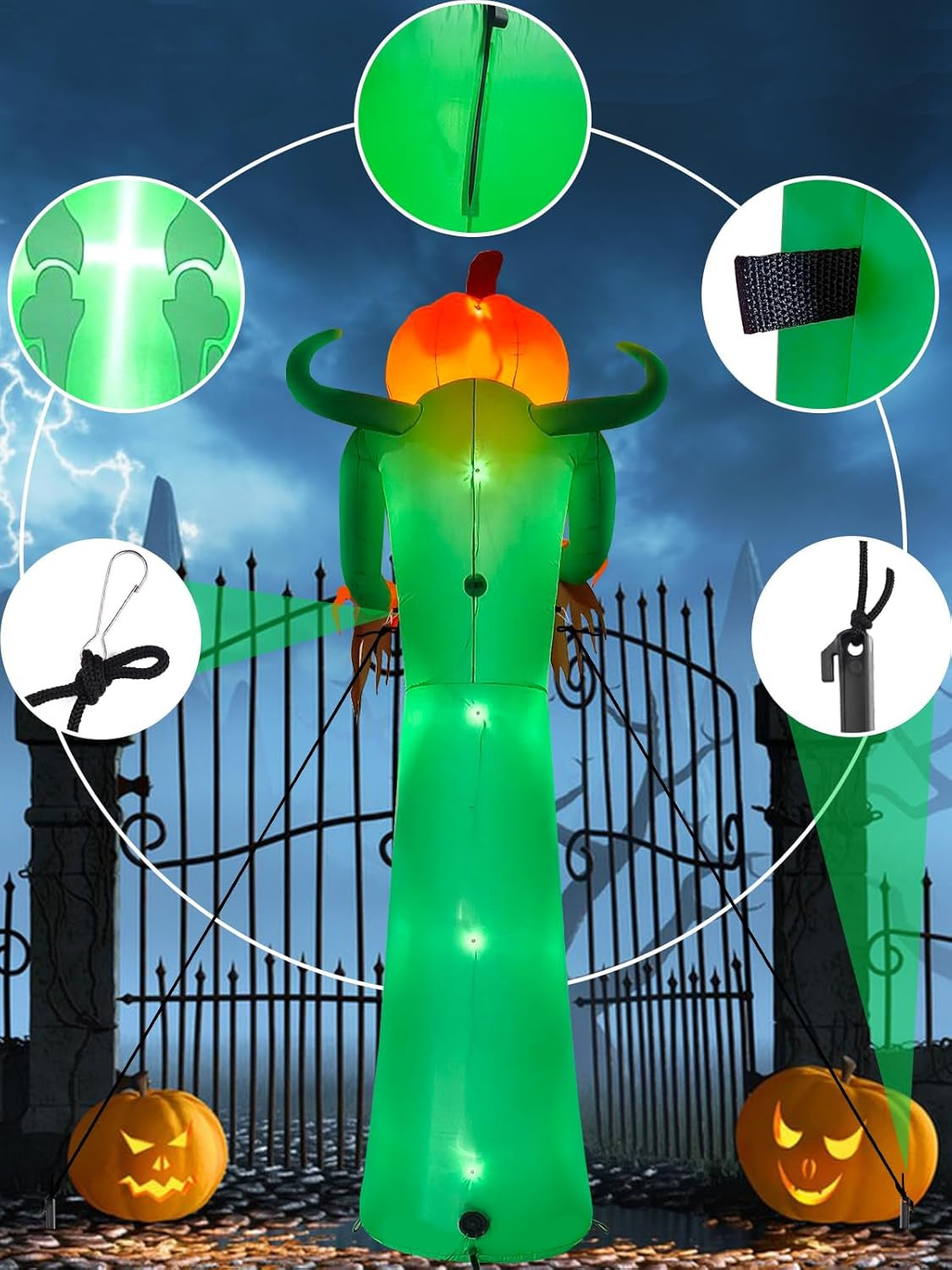 12FT Halloween Inflatable with LED Light,  Giant Pumpkin Halloween Outdoor Decoration Scary Pumpkin Skeleton Blow up Inflatable for Home Family Party Halloween Holiday Yard Lawn Indoor Decor