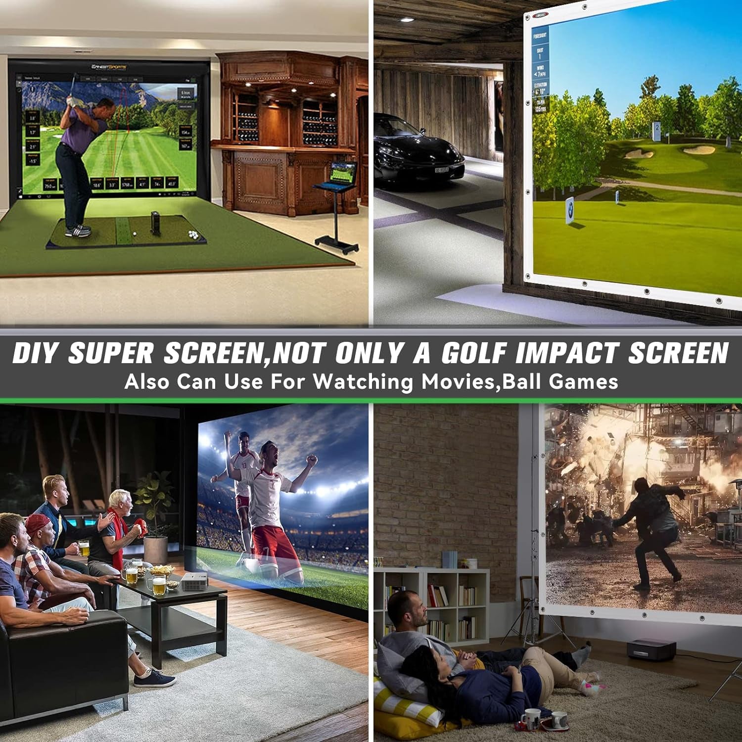 Golf Simulator Impact Screen Display Projector Screen for Golf Training, Indoor Ultra Clear Golf Impact Screen, with 14Pcs Grommet Holes, 16Pcs Ball Bungee Cords, Available in 5 Sizes