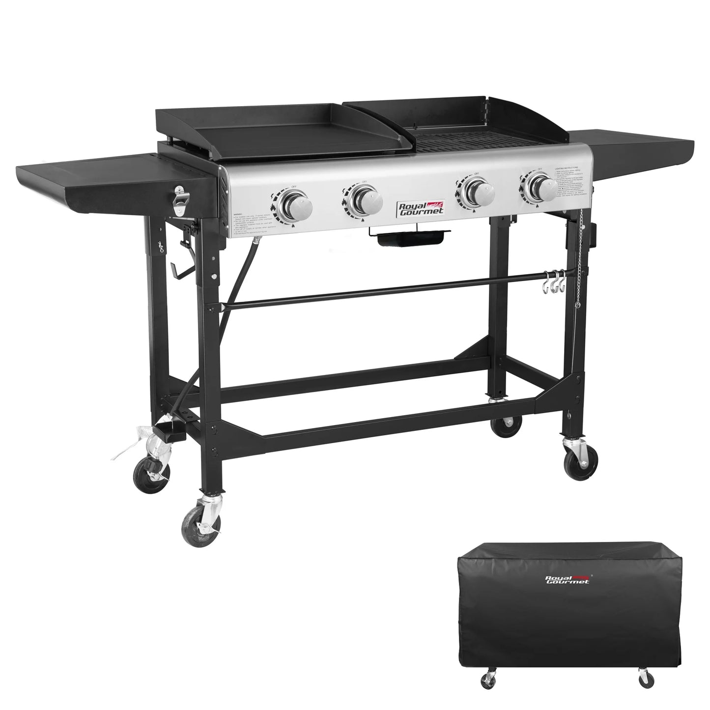 GD401C Premium 4-Burner 48000-BTU Folding Gas Grill and Griddle, with Cover