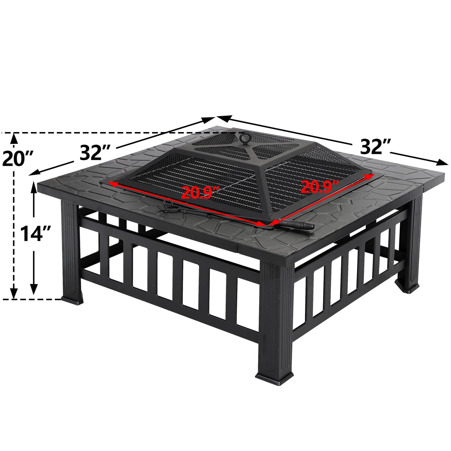 32" Outdoor Fire Pit Square Metal Firepit Patio Garden Stove Wood Burning - Design By Technique