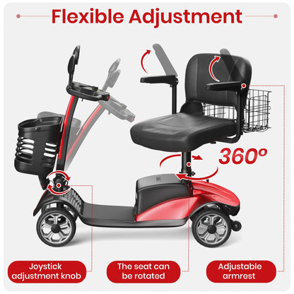 Upgrade 4 Wheel Mobility Scooter for Seniors, Foldable Powered Mobile Wheelchair for Adult 330Lbs, Red