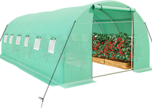 20X10X7Ft Greenhouse Heavy Duty Large Walk-In Greenhouses Tunnel Green Houses Outdoor Portable Hot Plant Gardening Upgraded Galvanized Steel Stake Ropes Zipper Door 7 Crossbars Garden - Design By Technique
