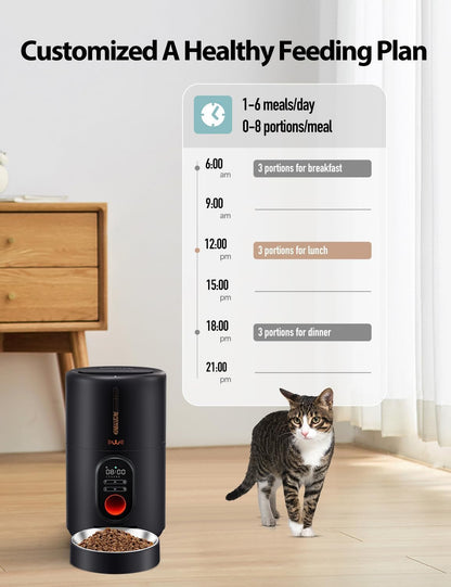 Automatic Cat Food Dispenser, Automatic Cat Feeders with Freshness Preservation, Timed Cat Feeder for Dry Food,Up to 6 Meals per Day,Timed Pet Feeder for Cats/Dogs