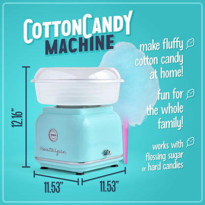 Classic Countertop Cotton Candy Machine, Manual, Retro Vintage Candy Maker Includes 2 Reusable Cones & Scoop, Aqua