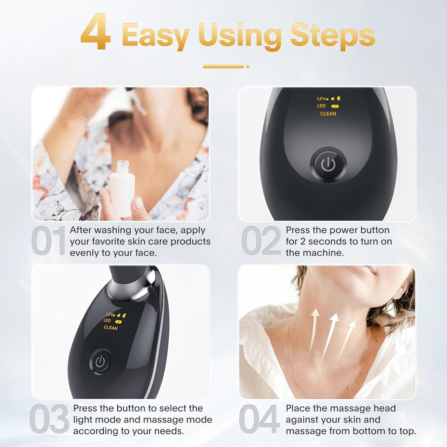 7-In-1 Deplux Skin Care Tool, Face Neck Massager for Skin Care Routine at Home, Glossy Black