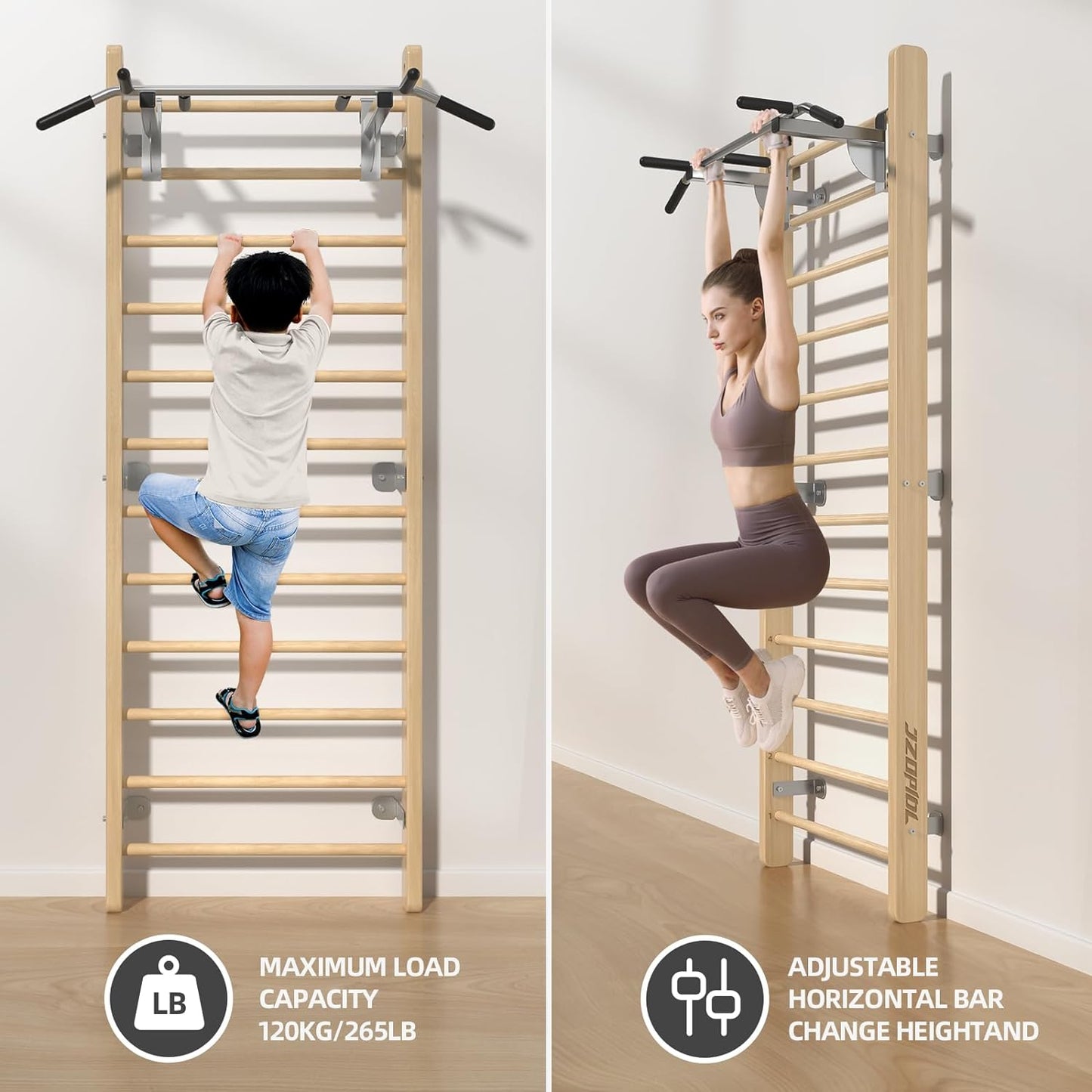 Swedish Ladder Wood Stall Bar - Wall Bars for Kids & Adults, Resistance Pilates System - Indoor Chin up Bar Workout Equipment for Home Exercise，Physical Therapy & Gymnastics