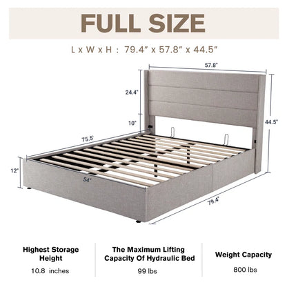 Cascia Hydraulic Lift up Storage Upholstered Platform Bed