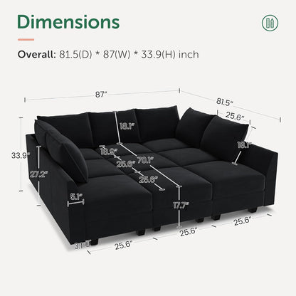 Modular Sectional Sofa with Ottoman Modular Sleeper Sectional Couches for Living Room, Black
