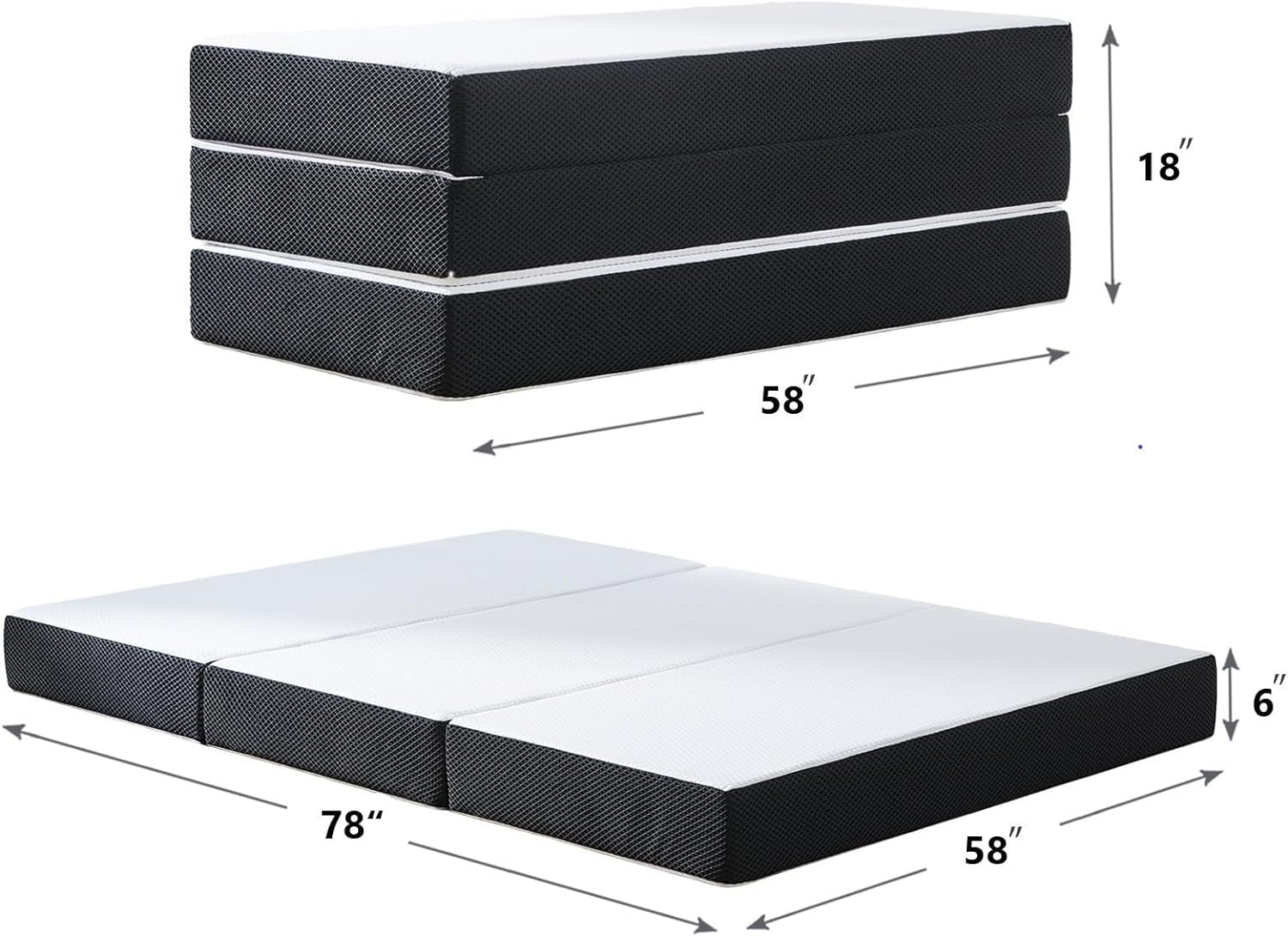 Foldable Mattress,6 Inch Queen Mattress,Tri-Fold Memory Foam Mattress Topper,Folding Mattress with Washable Cover,Topper for Camping, Guest - Queen Size, 78"" X 58"" X 6""
