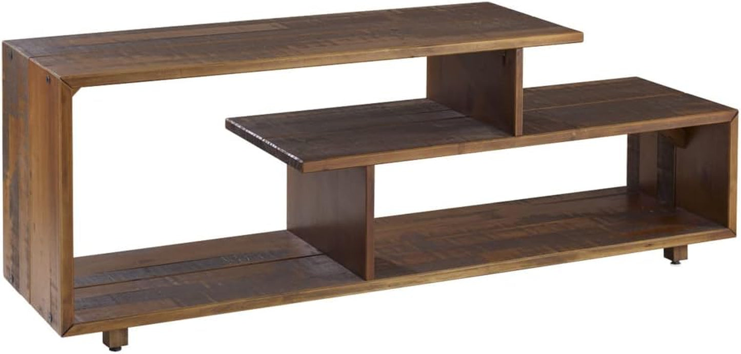 Meier Contemporary 2 Tier Asymmetrical Solid Wood TV Stand for Tvs up to 50 Inches, 60 Inch, Amber