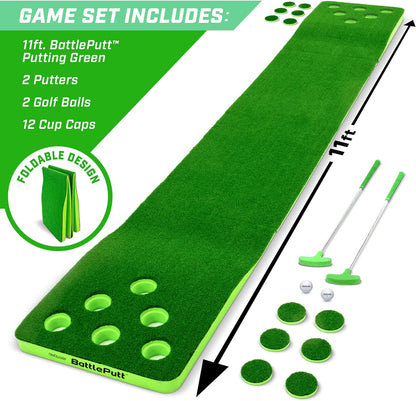 Battleputt Golf Putting Game, 2-On-2 Pong Style Play with 11 Ft Putting Green, 2 Putters and 2 Golf Balls