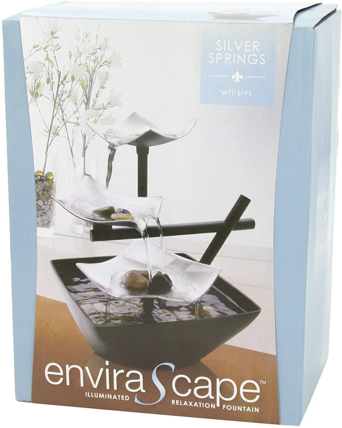 Envirascape Silver Springs Indoor Water Fountain, with Natural River Rocks, Soothing Nature Sounds, Zen Relaxation - Design By Technique