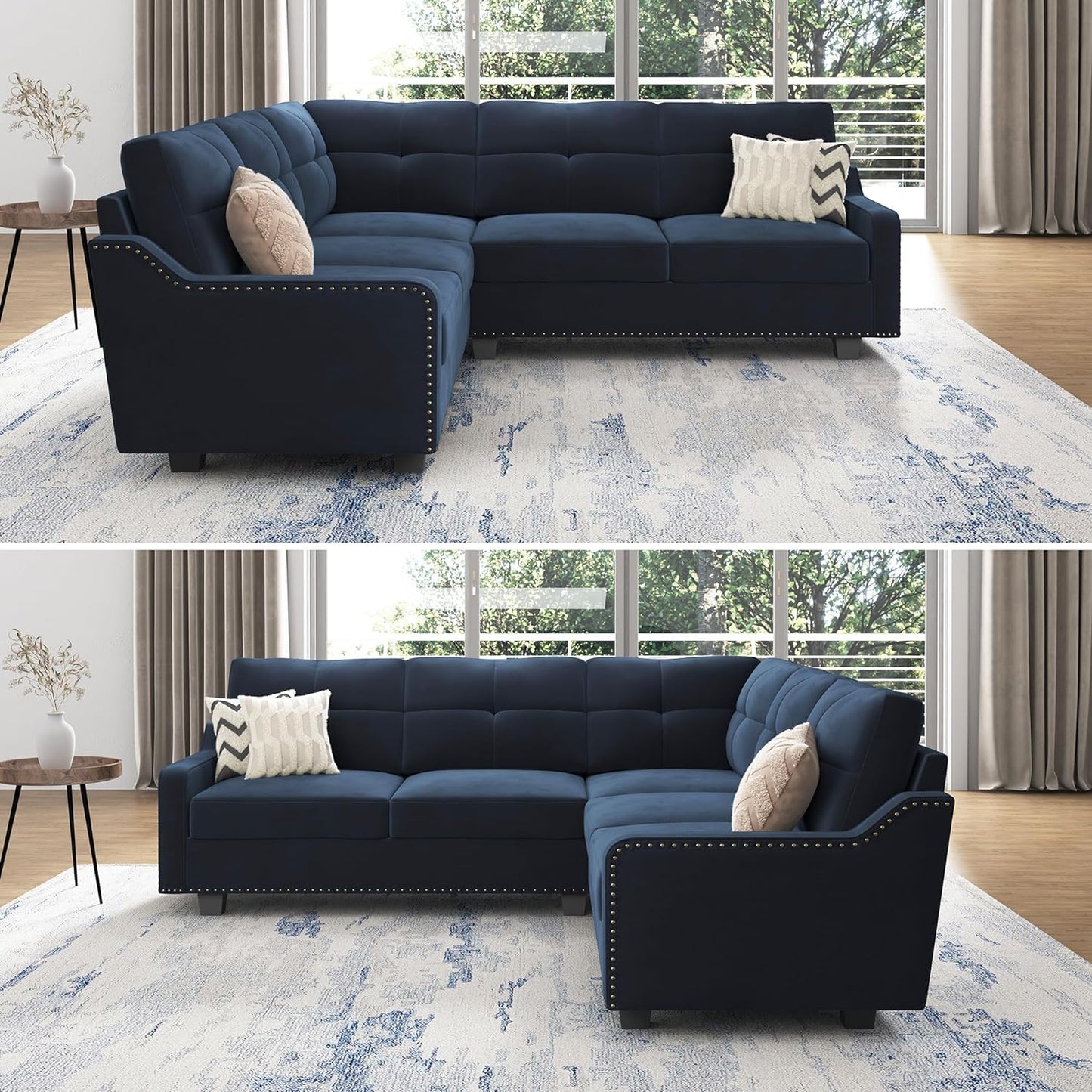 Convertible Sectional Sofa L Shaped Couch for Small Apartment Reversible Sectional Couch for Living Room,Velvet Dark Blue