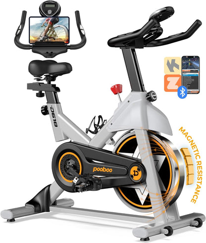 Exercise Bike, Stationary Bike for Home Gym, Magnetic Resistance Indoor Cycling Bike W/Comfortable Seat Cushion & Ipad Mount, Silent Belt Drive Indoor Bike for Cardio Workout