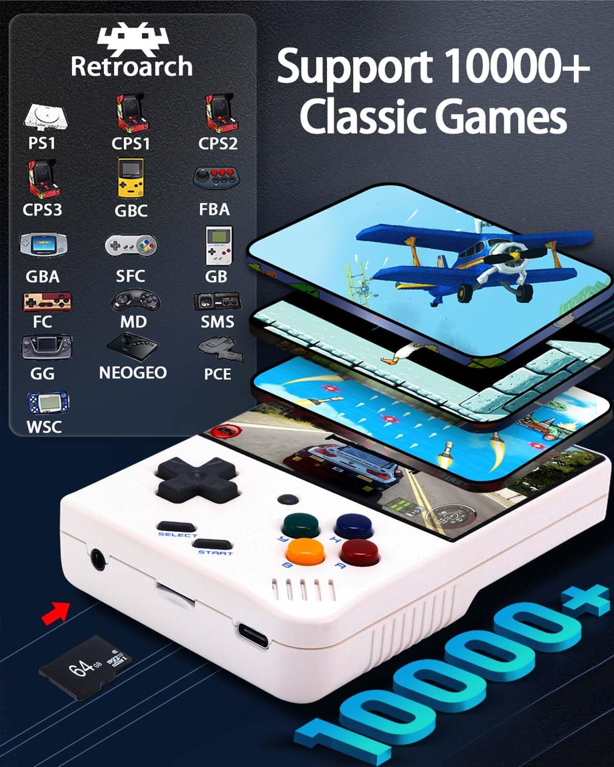 Miyoo Mini Plus,Retro Handheld Game Console with 64G TF Card,Support 10000+Games,3.5-Inch Portable Rechargeable Open Source Game Console Emulator with Storage Case,Support Wifi. (White, 3.5-Inch)