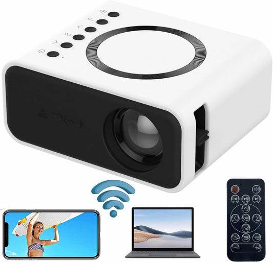 Portable Mini Projector with Wifi for Iphone Android Phone Win10 Laptop,With Remote Controller Built-In Speaker Wireless Connect,Audio Port, Tablet USB Flash Driver Compatible