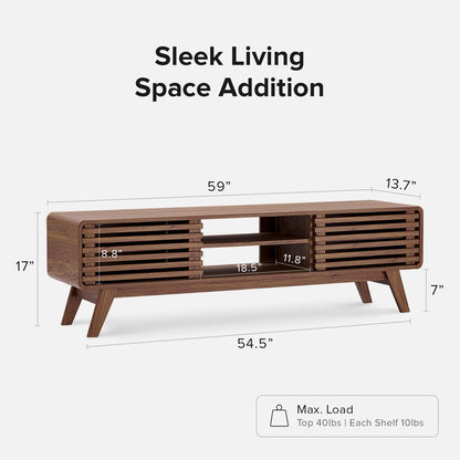 Ensley TV Stand, Mid Century Modern TV Stand for 55/60/65 Inch TV, Farmhouse TV Stand, Entertainment Center with Storage, TV and Media Consol for Living Room (Walnut, 59")