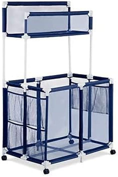 Large Rolling Storage Cart with Shelves and Mesh Basket Organizes Pool Toys, Floats, Noodles, Goggles, and Accessories