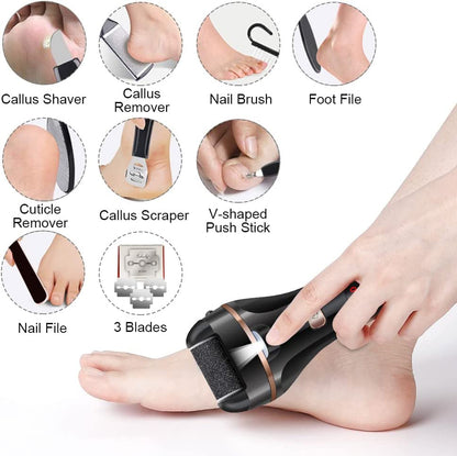 Electric Foot Callus Remover,Pedicure Tools for Feet Foot Care Kit,Callus Remover for Feet with 3Roller Heads,2Speed,Battery Display Pedicure Kit for Remove Cracked Heels Calluses&Hard Skin
