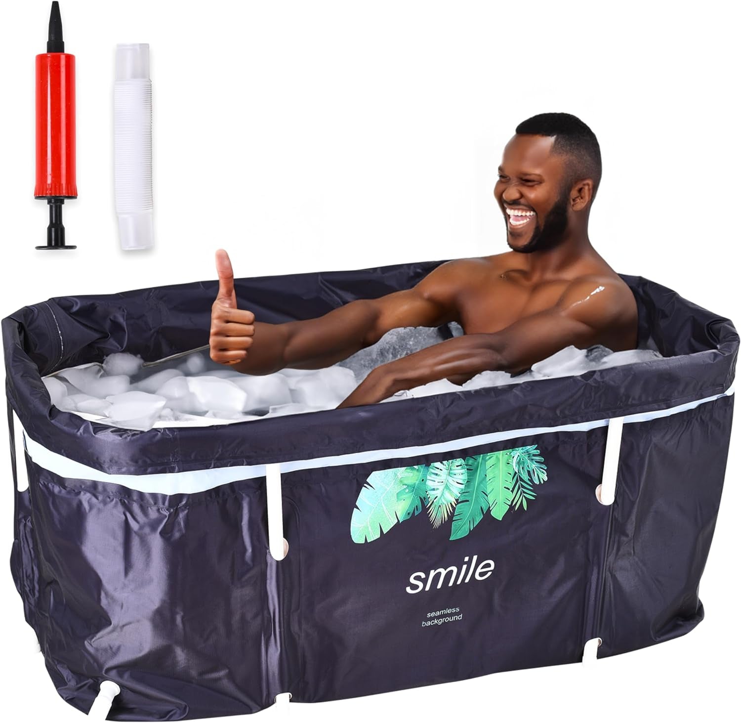 Portable Tub for Adults - Japanese Style Tub for Adults - Inflatable and Lightweight - Collapsible Bathtub for Elderly - Space-Saving Foldable Inflate Bathroom Tub - Black, 47.2Lx19.6Wx21.6H In