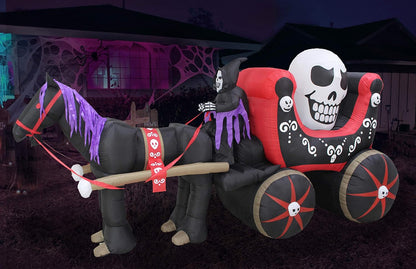 12 Foot Long Halloween Inflatable Carriage with Skeleton Ghost Skull Lights Decor Outdoor Indoor Holiday Decorations, Blow up Lighted Yard Decor, Lawn Inflatables Home Family Outside