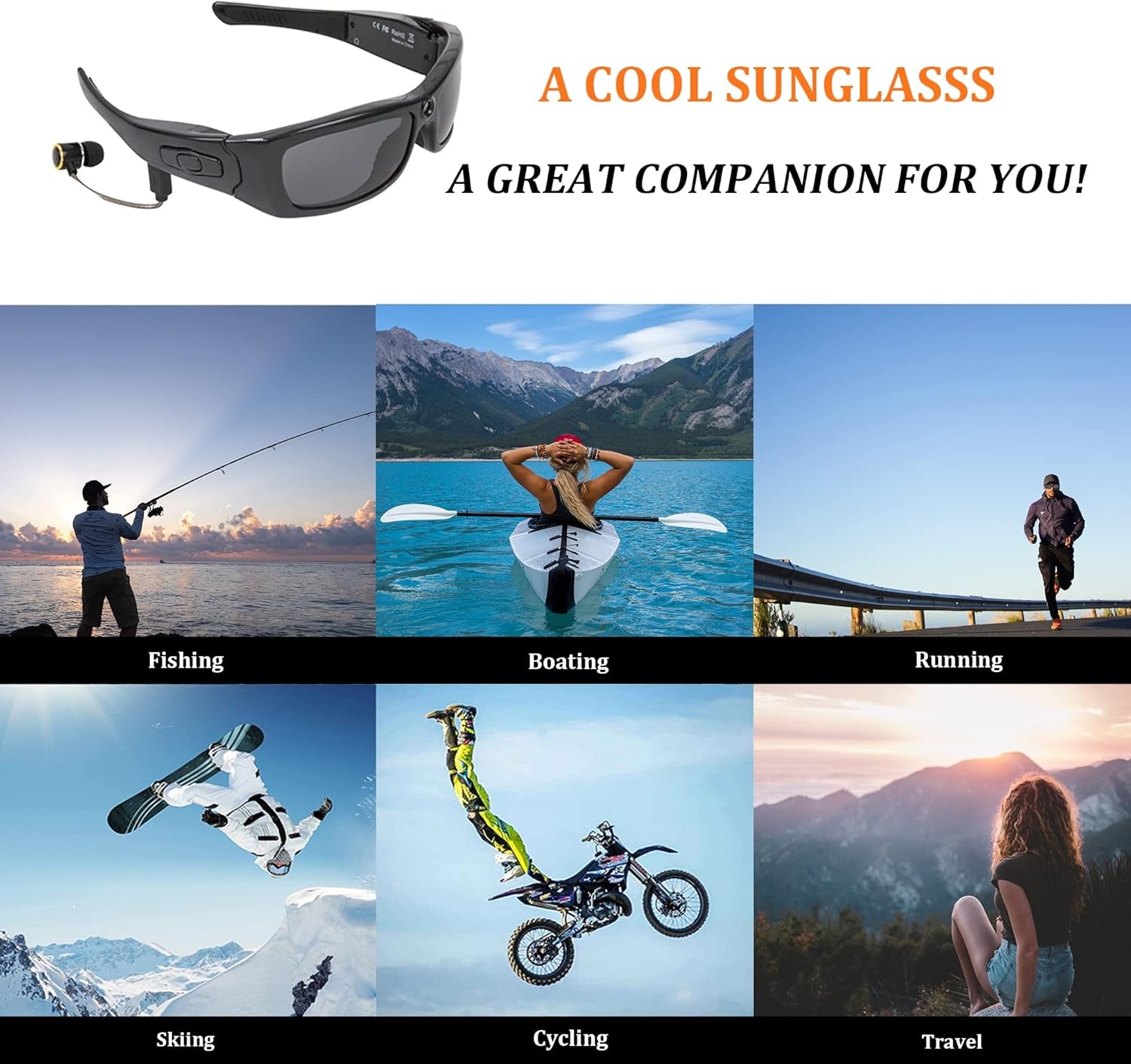 Camera Sunglasses, Bluetooth Sunglasses Full HD 1080P Video Camera Glasses with UV Protection Polarized Lens for Outdoor and Travel