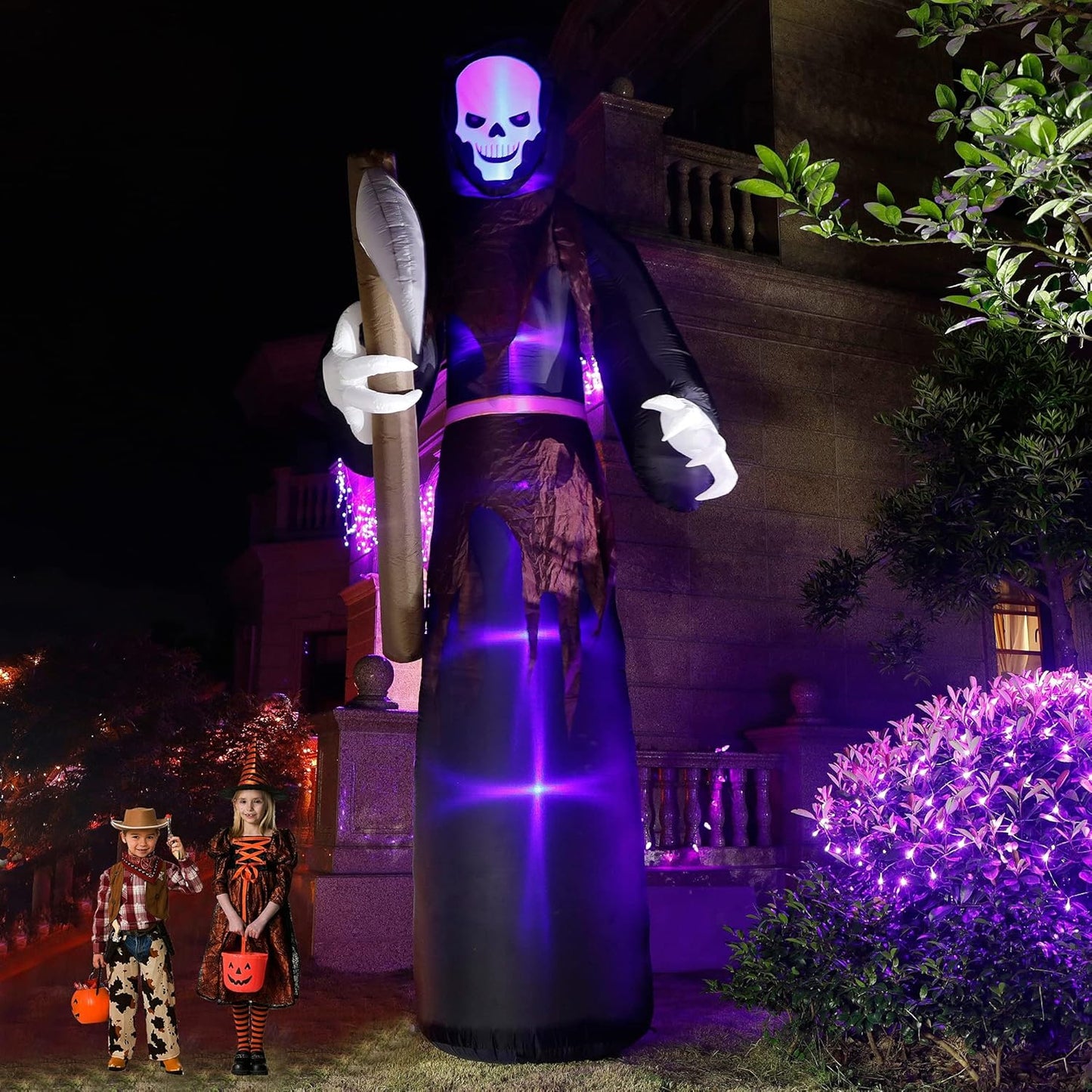 12 FT Halloween Inflatables Large Lighted Reaper Grim Ghost, Giant Scary Ghosts with LED Lights Animated Blow up Yard Prop Lawn Decorations, for Home Garden Party Indoor Outdoor Décor