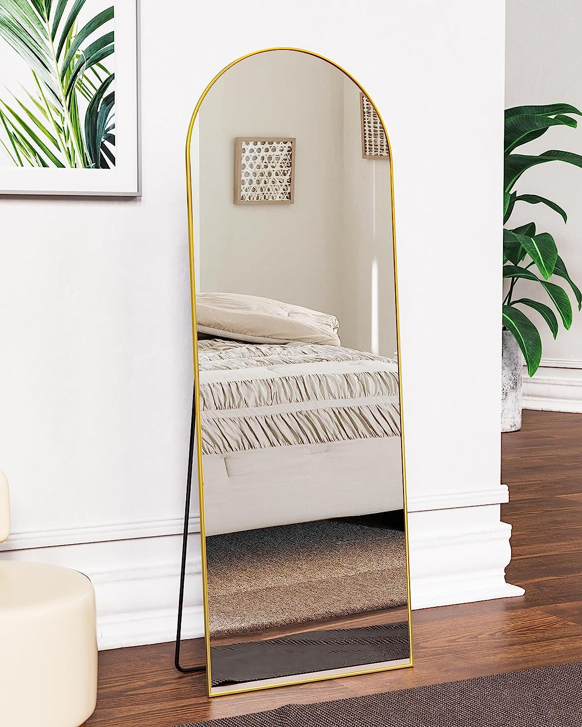 Full Length Mirror, 58"X18" Floor Mirror Freestanding, Floor Standing Mirror Full Body Mirror with Stand for Bedroom, Hanging Mounted Mirror for Living Room Cloakroom, Gold