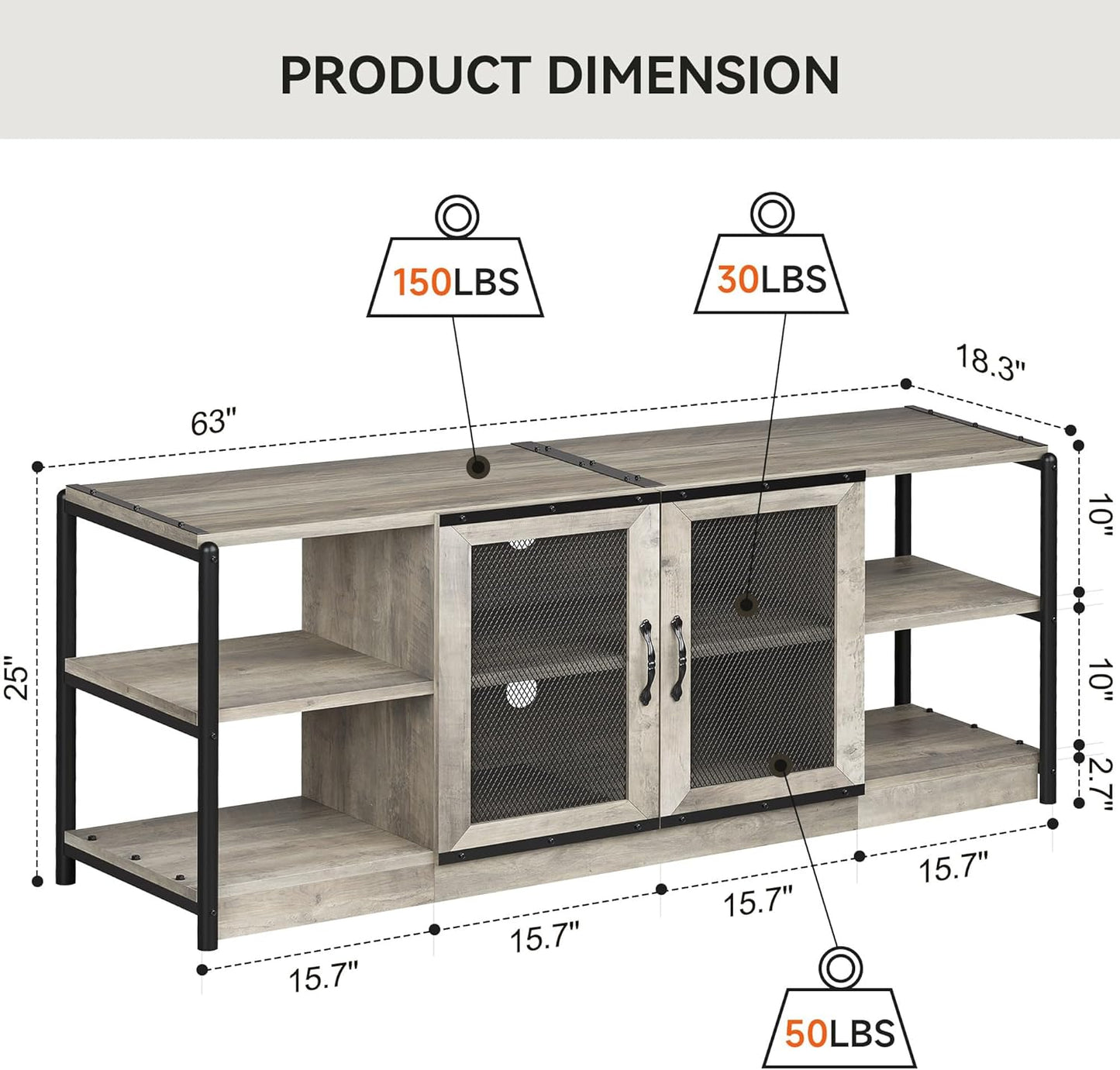 TV Stand for 65 Inch TV with Mesh Door, Grey TV Entertainment Center with Storage, Industrial TV Console Table for Living Room, TV Media Console for Bedroom- Rustic Grey TV Stand