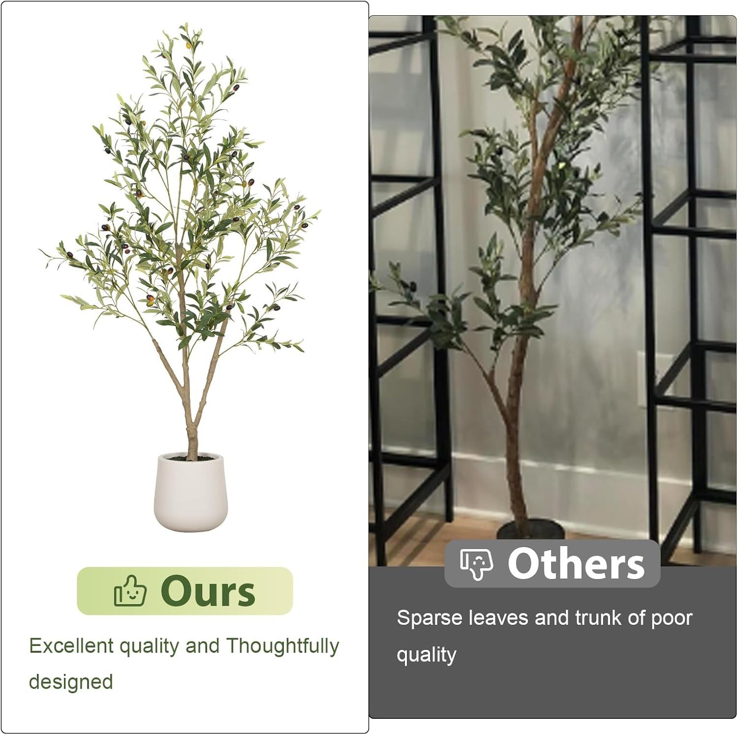 Olive Trees Artificial Indoor, 6FT Tall Faux Olive Tree with White Tall Planter, Artificial Plants with Natural Wood Trunk and Lifelike Fruits for Home Office Decor