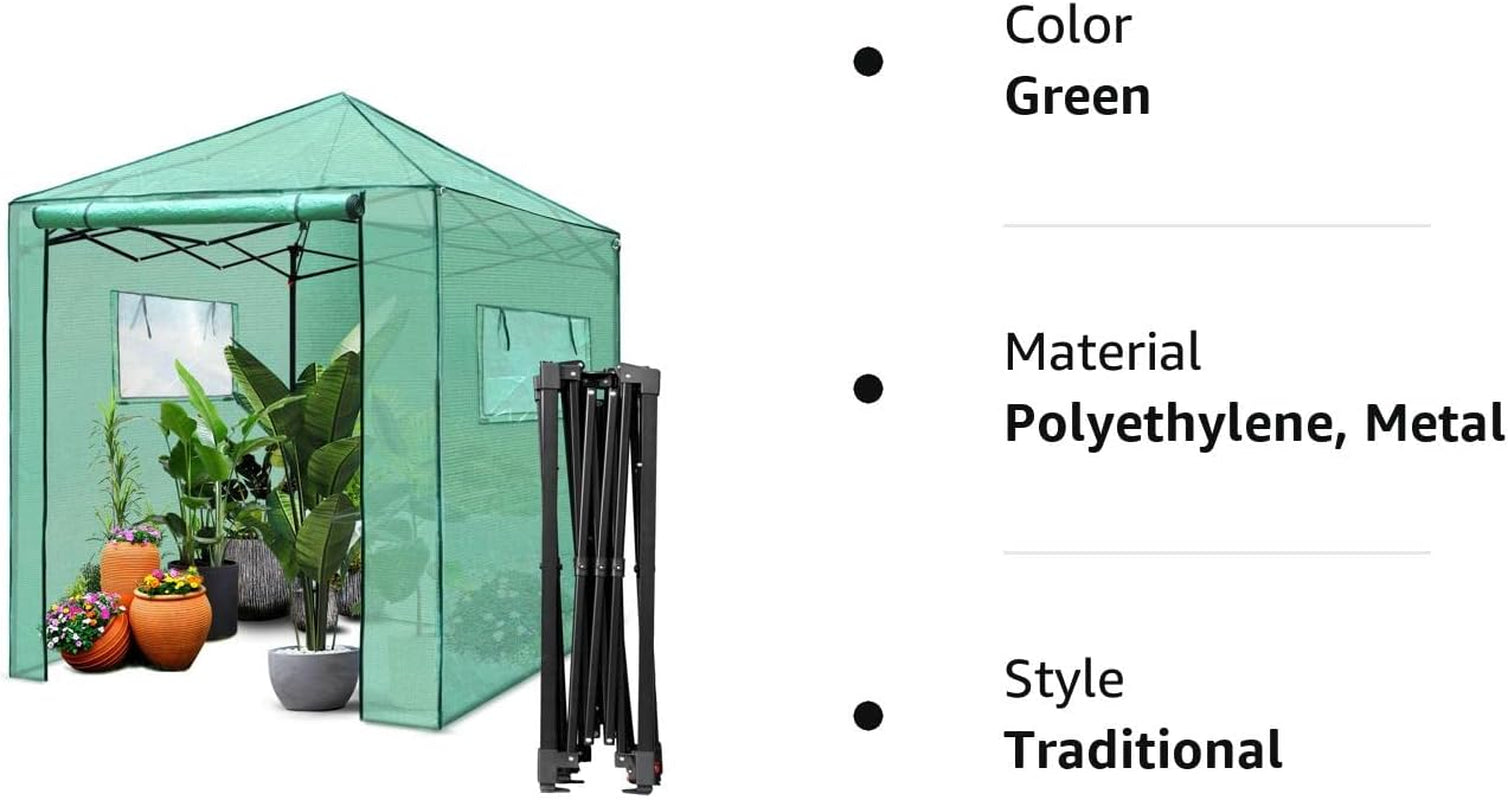 6'X 5' Portable Walk-In Greenhouse Easy Setup,Indoor Outdoor Greenhouse Garden Green Houses Instant Pop-Up Greenhouse,2 Roll-Up Mesh Windows and Roll-Up Zipper Door,Green (A-GE06015)