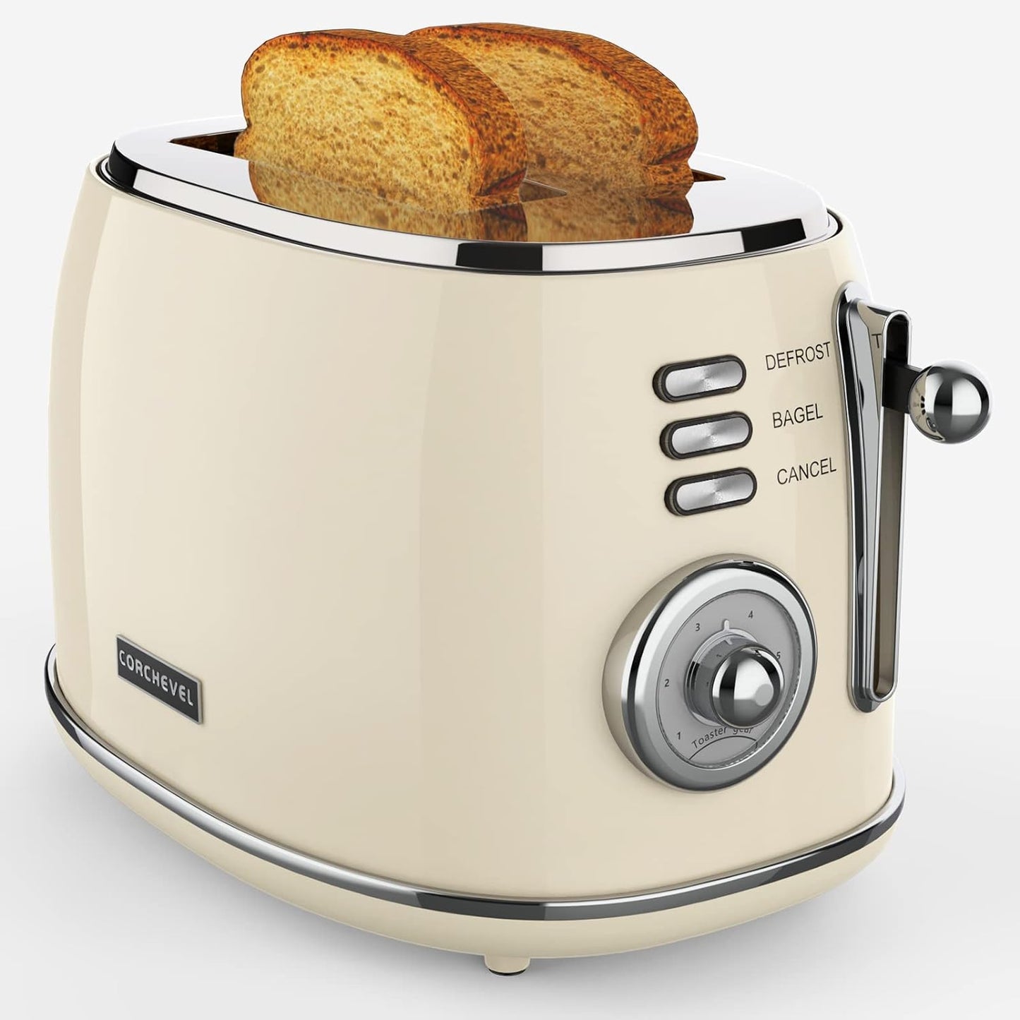 Retro 2 Slice Stainless Steel Toaster with Removable Crumb Tray, 6 Bread Shade Settings, Bagel, Defrost and Cancel Options (White)