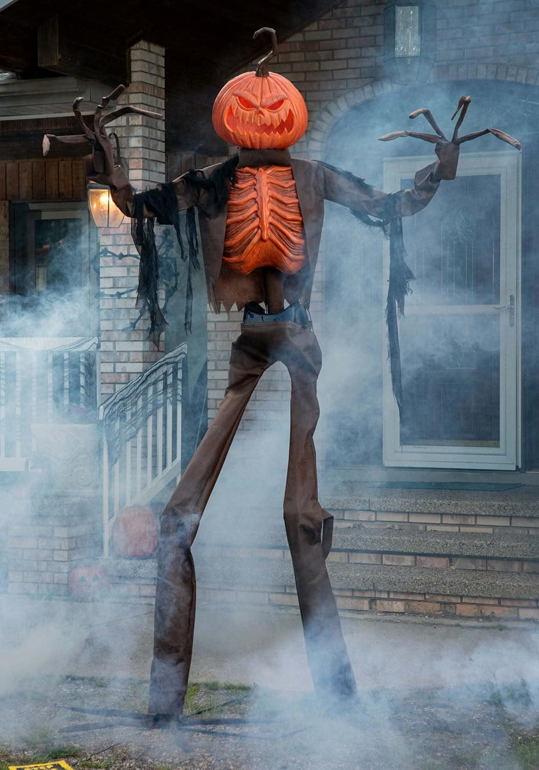 8FT Giant Animated Scarecrow Pumpkin Outdoor Decoration, Large Creepy Spooky Sounds Jack-O-Lantern Halloween Decor Standard