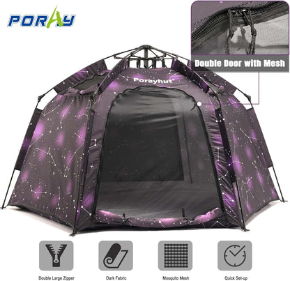 Portable Hexagon Kids Play Tent with LED Strip Lights Indoor Children Play House Easy Set-Up Space Tent Dream Tent for Night.4-5 Person Large Tent & Birthday Gifts