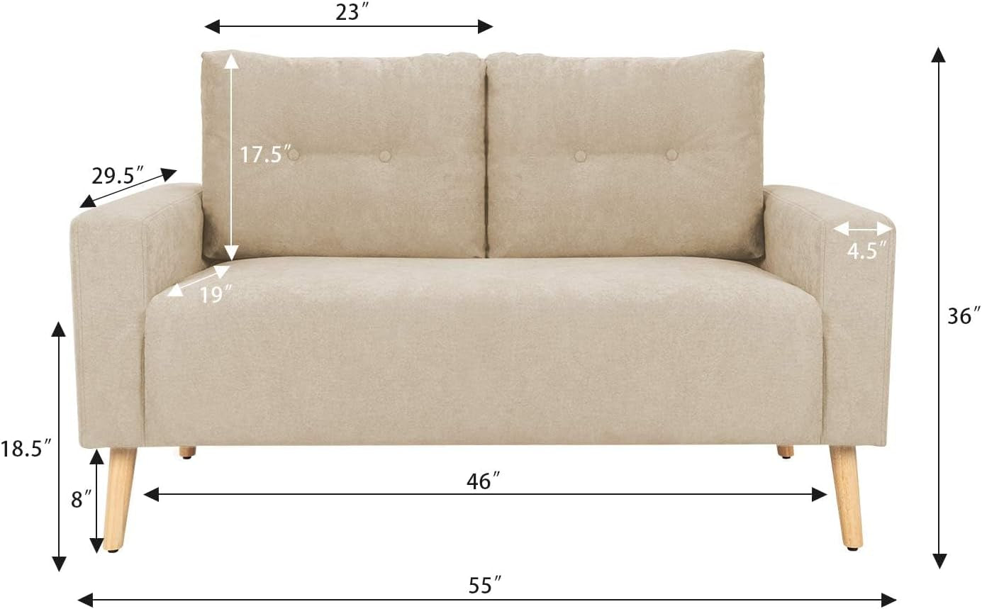 Mid-Century Loveseat Sleeper Button Tufted 2 Seater Sofa for Living Room, Beige