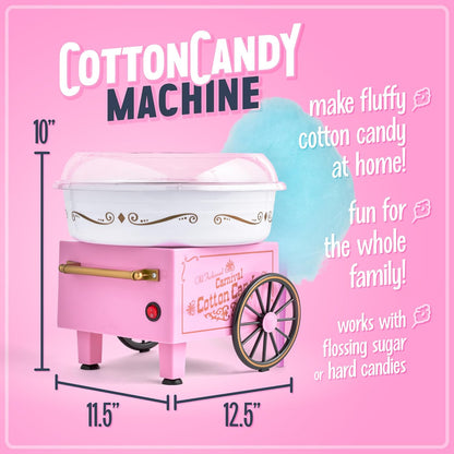 Cotton Candy Machine - Retro Cotton Candy Machine for Kids with 2 Reusable Cones, 1 Sugar Scoop, and 1 Extractor Head – Pink