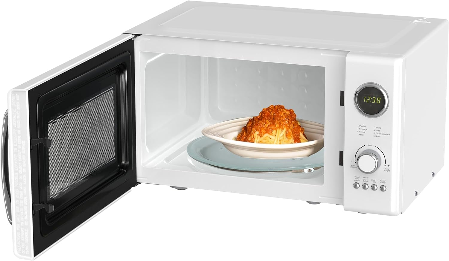 MWRG0901W Retro Compact Countertop 800W Microwave Oven with 1,000W Grill Function, LED Display 5 Power Levels, 8 Auto Menus, Glass Turntable and Child Safe Lock, 0.9 Cu. Ft, White