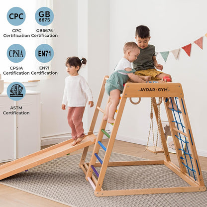 Indoor Jungle Gym, 8-In-1 Beechwood Toddler Climber Playset, Wooden Montessori Indoor Playground for Kids, Easy Assembly, Safe & Sustainable