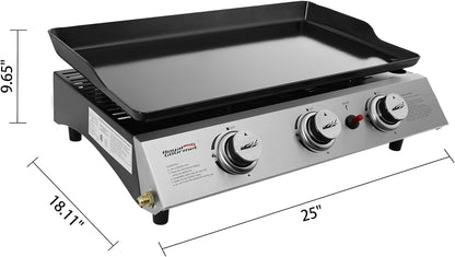 PD1300C Portable Tabletop Propane Gas Patio, Includes Regulator, Carry Bag, Perfect for Grilling On-The-Go and Outdoor Adventures, Griddle & Cover, Silver