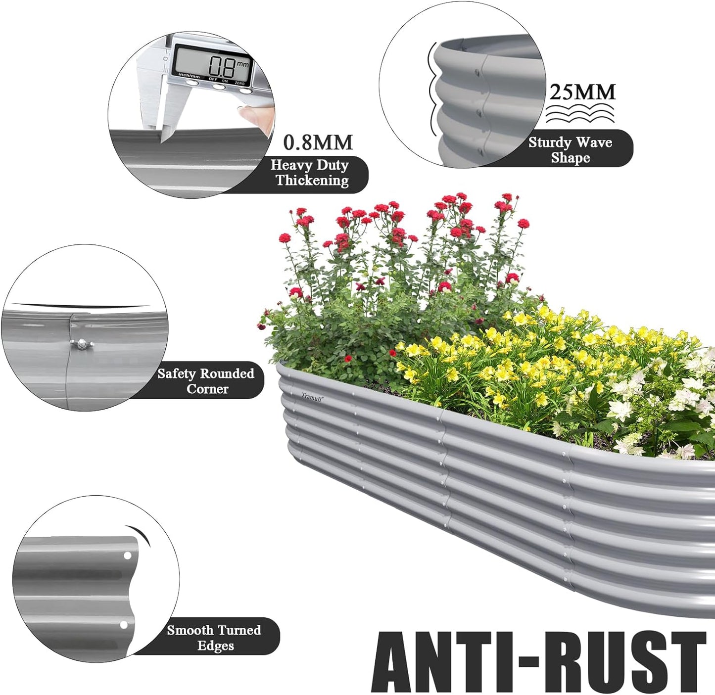 1 Pack 8X3X1.5Ft Galvanized Raised Garden Bed Large Metal Planter Box Kit Elevated Raised Garden Planters for Outdoor Plants, Gray