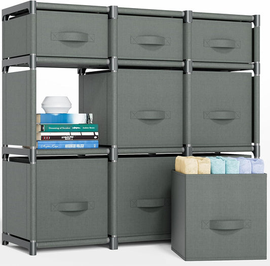 9 Cube Storage Organizer, Closet Organizers and Storage, Cube Storage Shelf, Easy to Assemble with Storage Drawers, DIY Closet Cube Organizer for Living Room, Bedroom, Dorm Room-Gray