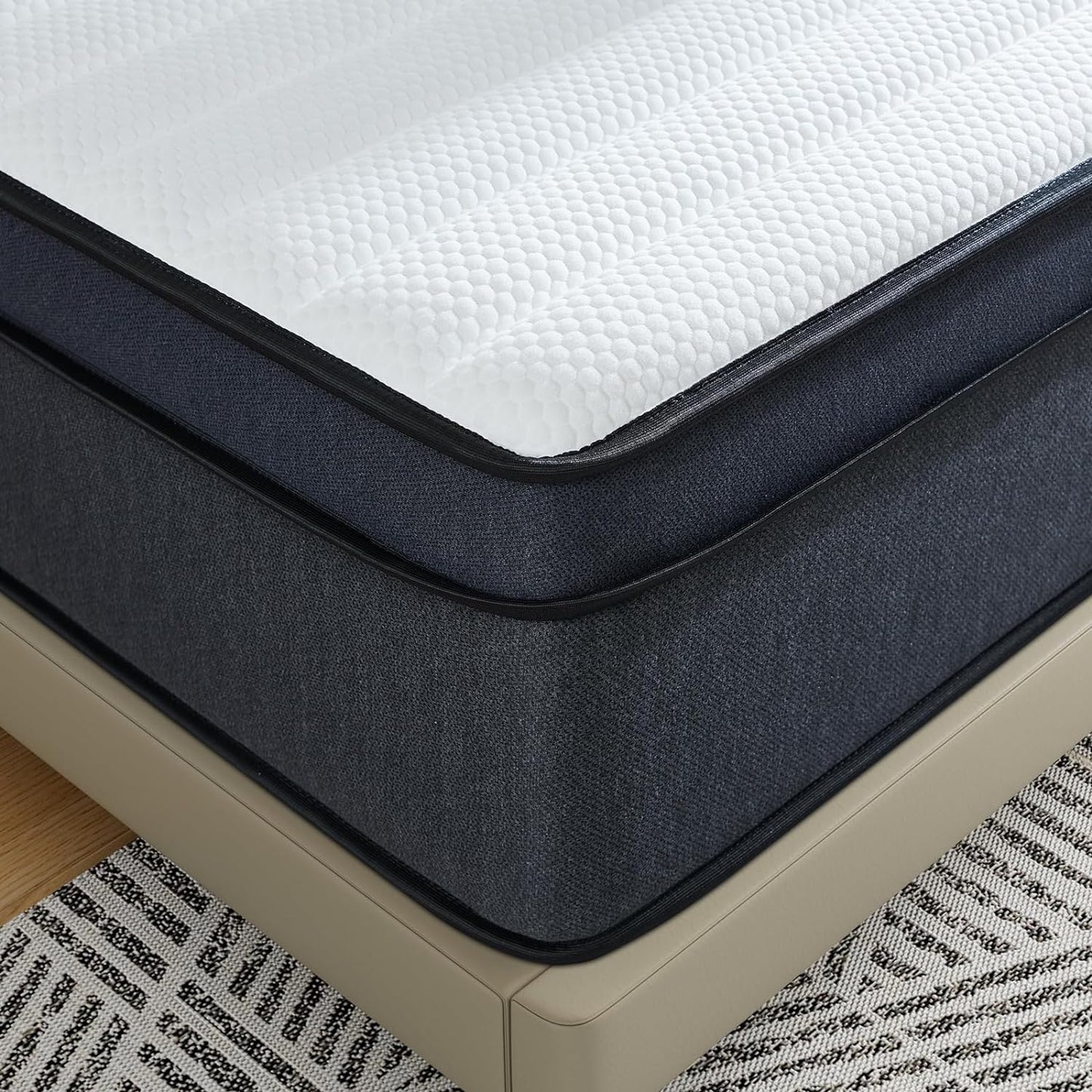 Queen Mattress 12 Inch Memory Foam and Spring Hybrid Mattress Fiberglass Free Gel Memory Foam Mattress in a Box，Blue