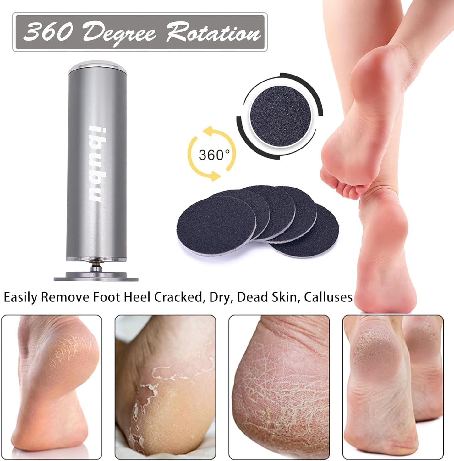 Electric Callus Remover Powerful Electric Foot File Grinder Sander Machine with Speed Controller and 60PCS Replacement Sandpaper Disk Pedicure Feet Care Tool for Dead Skin Removal Gray