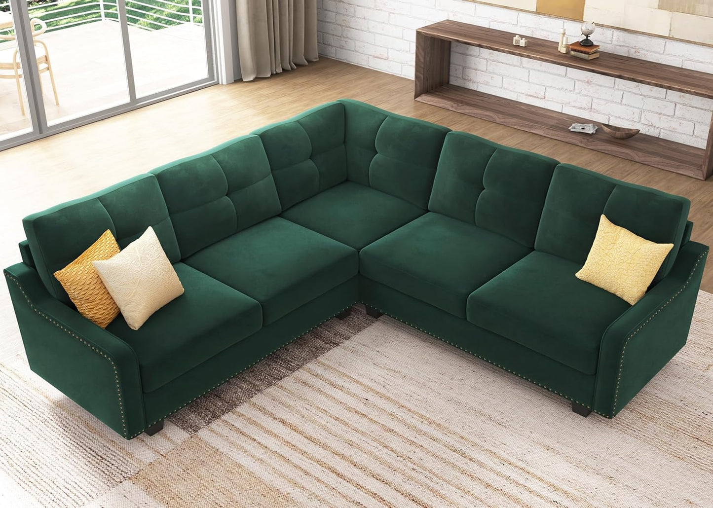 Convertible Sectional Sofa L Shaped Couch for Small Apartment Reversible Sectional Couch for Living Room,Velvet Green