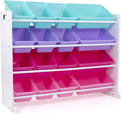 , White/Blue/Pink/Purple Extra-Large Toy Organizer, 16 Storage Bins