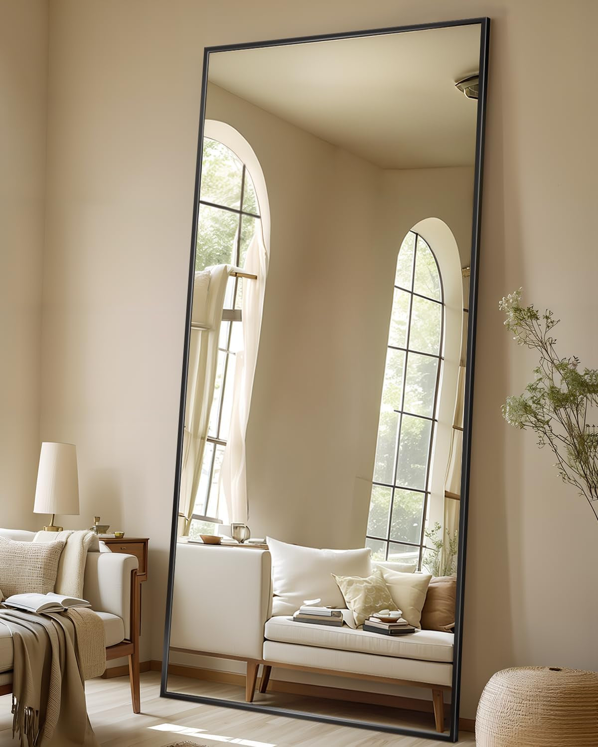 71"X28" Full Length Mirror, Floor Mirror, Full Length Mirror with Stand, Full Body Floor Mirror Bedroom Wall Mirror, Large Mirror, Leaning, Standing or Hanging Horizontally/Vertically, Black - Design By Technique